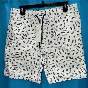 Zip code design shorts white blue yellow
